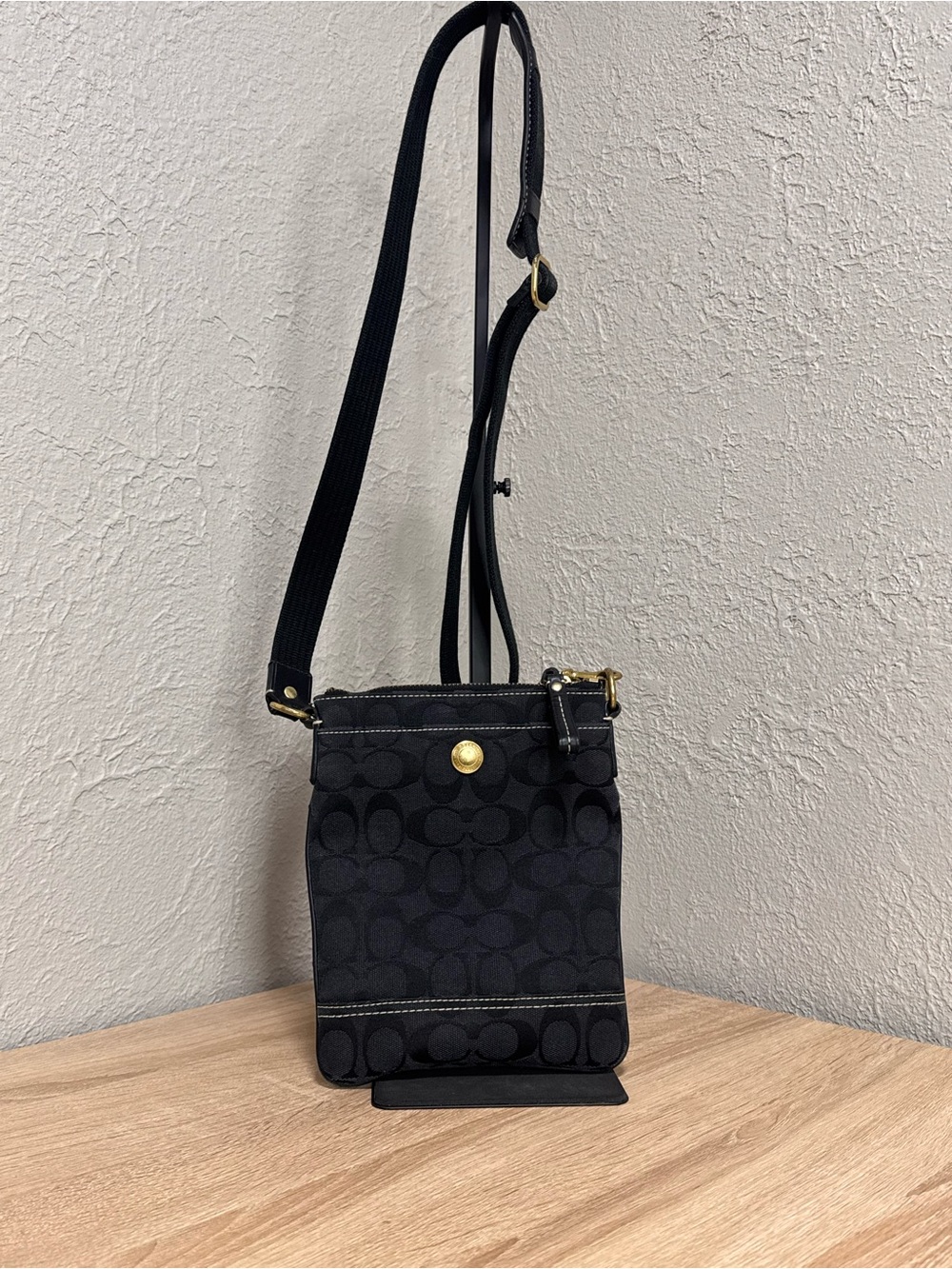 Coach Black Signature Jacquard Crossbody with Gold Hardware